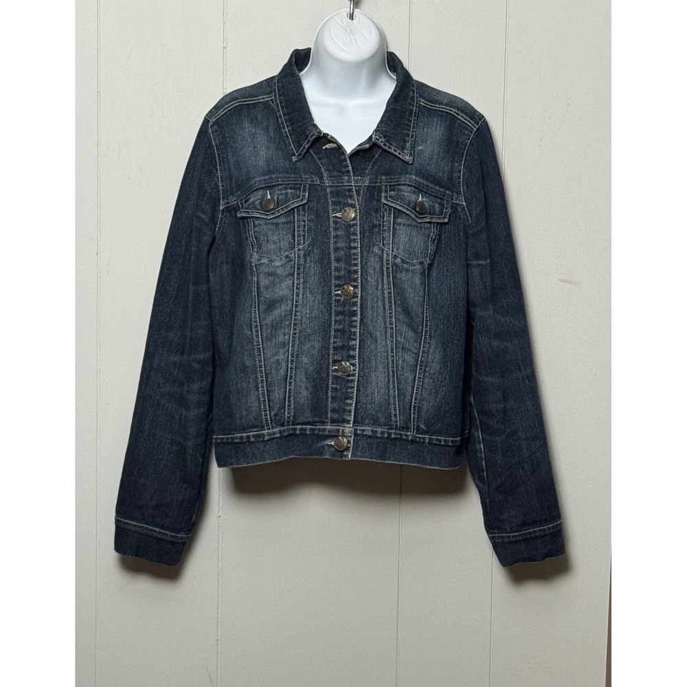 Nine West Vintage America Collection Dark Wash Denim Trucker Jacket Size Large